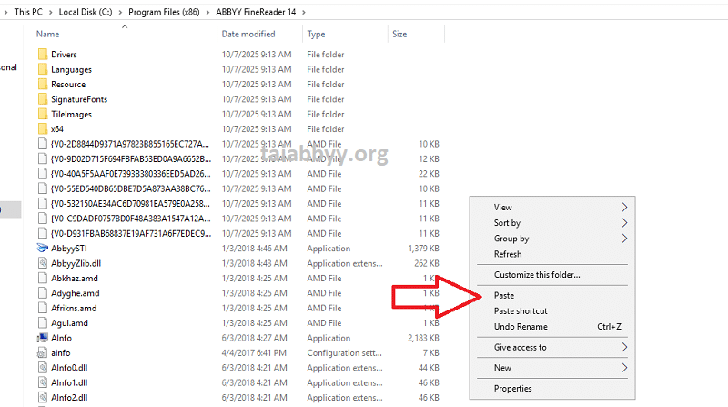 Paste vào C:\Program Files (x86)\ABBYY FineReader 14