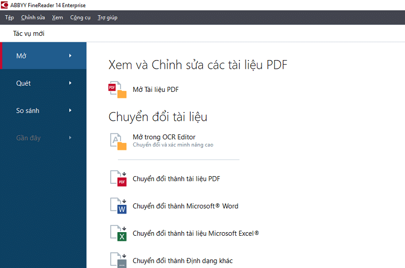 Mở ABBYY FineReader 14 và sử dụng
