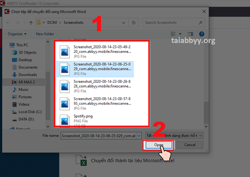 Duyệt file ảnh > nhấn Open