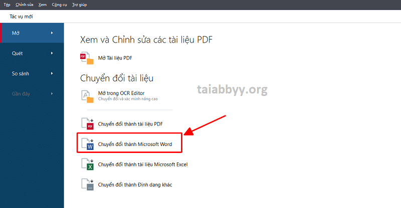 Mở > Chuyển đổi thành Microsoft Word