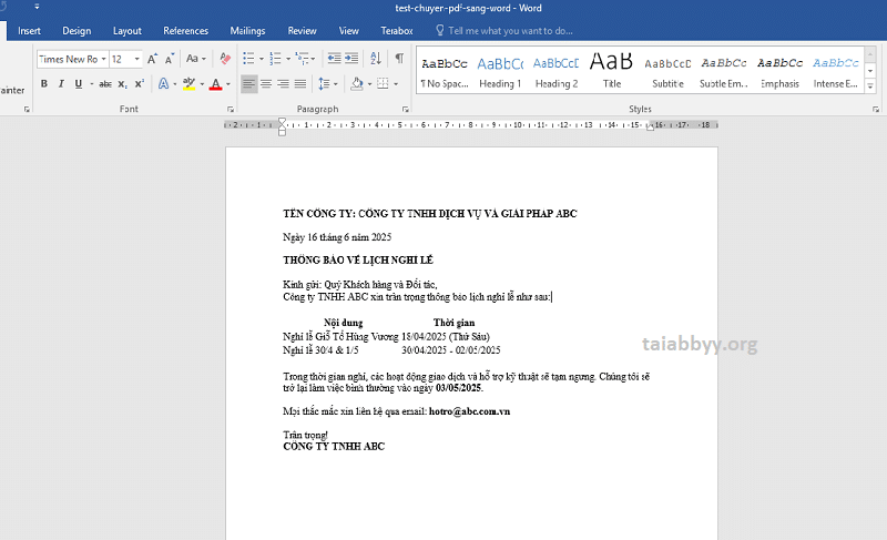 Hoàn thành, file giữ nguyên bố cục và không bị lỗi font
