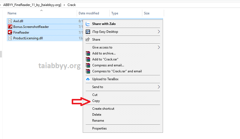 Chọn toàn bộ các tệp > “Copy”