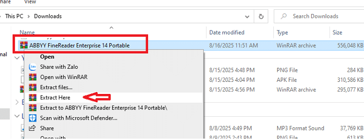 Giải nén file vừa tải về máy